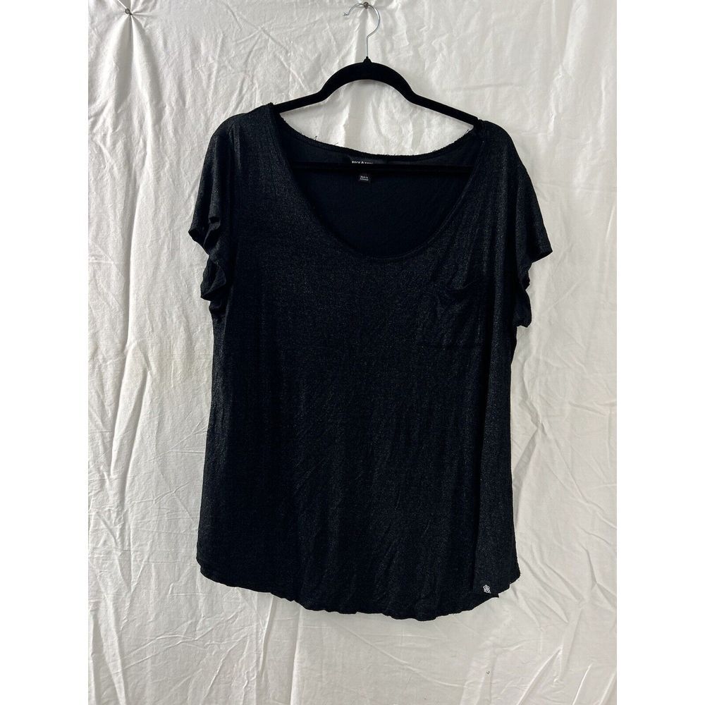 Rock & Republic Womens Sizeโ OX Gray Short Sleeve V Neck Pocket Shirt Stretch